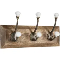 Clayre & Eef Wandkapstok 3 haken 30x8x10 cm Bruin Wit Hout Ijzer Rechthoek Bruin