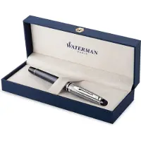 Waterman Expert Deluxe vulpen | metaal-steengrijze lak met palladium-gecoat detail | fijne palladium penpunt met blauwe inkt | geschenkverpakking