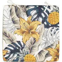 Anna's Collection Stoelkussen bloem - wit/geel - 40 x 40 cm - tuinstoelkussens