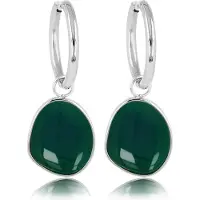 My Bendel - Zilverkleurige Oorbellen met Green Agate Edelstenen Hanger - 36 Mm - met Luxe Cadeauverpakking | Sieraden Voor Dames