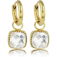 My Bendel - Stijlvolle Goudkleurige Oorring met Crystal Glassteen 30 Mm - Goudkleurige Oorringen met Vierkante Kristal Glassteen - met Luxe Cadeauverpakking | Sieraden Voor Dames