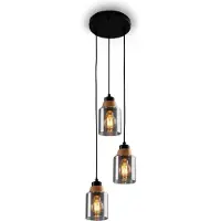 Briloner - ROYK - 3-lichts hanglamp, gerookt glas, plafondlamp, plafondlamp, lamp, woonkamerlamp, lampenkap van gerookt glas, hanglamp, kroonluchter, slaapkamerlamp, zwart-hout
