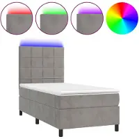 vidaXL Boxspringbed met matras en LED-verlichting, lichtgrijs, 90x190 cm, fluweel