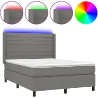 vidaXL Boxspringbed met matras en LED-verlichting, donkergrijs, 140x190 cm, gestoffeerd