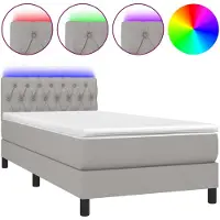 vidaXL Boxspringbed met matras en LED-verlichting, lichtgrijs, 90x190 cm, gestoffeerd