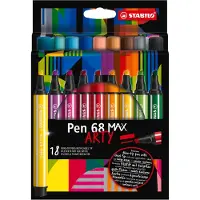 Stabilo Pen 68 MAX - ARTY – Premium Viltstift Met Dikke Beitelpunt - Etui Met 18 Stuks – Met 18 Verschillende Kleuren