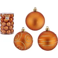 Krist+ Kerstballen - 60x - oranje - gedecoreerd - kunststof - 6 cm