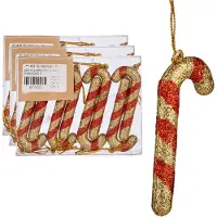 Krist+ 24x stuks kunststof kersthangers zuurstokken rood/goud 11 cm kerstornamenten - Kunststof ornamenten kerstversiering