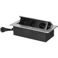 ORNO Stekkerdoos met 3 stopcontacten - Pop up stekkerblok met 1.5 meter kabel - Inbouw Verdeelstekker met RVS afwerking - Verdeeldoos 230 Volt - voor max. 3680 Watt - Penaarde - Zilver