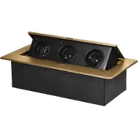 ORNO Stekkerdoos met 3 stopcontacten - Pop up stekkerblok zonder kabel - Inbouw Verdeelstekker met RVS afwerking - Stekkerblok 230 Volt - voor max. 3680 Watt - Penaarde - Messing