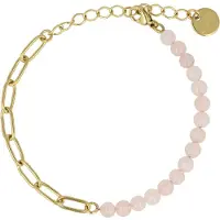 My Bendel - Combi Schakelarmband Goudkleurig Rose Quartz Edelsteen - Goudkleurige Schakelarmband met Roze Quartz Edelstenen - met Luxe Cadeauverpakking | Sieraden Voor Dames