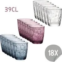 Bormioli Rocco Diamond Waterglazenset - 39 cl - 18 stuks - Blauw - Transparant - Paars - Drinkglazen - Voordeelpakket
