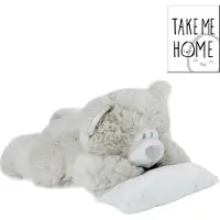 Take Me Home Pluche Beer Liggend Met Kussen 25 cm Grijs