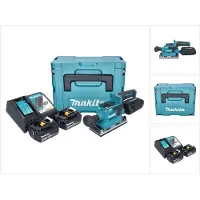 Makita DBO 382 RGJ Akku Schwingschleifer 18 V 93 x 185 mm Brushless + 2x Akku 6,0 Ah + Ladegerät +