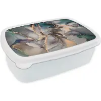 MuchoWow Broodtrommel Wit - Lunchbox - Brooddoos - Goud - Blauw - Marmer - 18x12x6 cm - Volwassenen