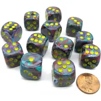 Chessex feestelijk mozaïek/geel D6 16mm Dobbelsteen set (12 stuks)