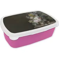 MuchoWow Broodtrommel Roze - Lunchbox Bloemen - Eelke Jelles Eelkema - Oude meesters - Brooddoos 18x12x6 cm - Brood lunch box - Broodtrommels voor kinderen en volwassenen