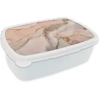 MuchoWow Broodtrommel Wit - Lunchbox - Brooddoos - Marmer - Roze - Rosé - 18x12x6 cm - Volwassenen