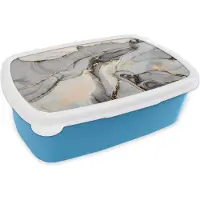 MuchoWow Broodtrommel Blauw - Lunchbox - Brooddoos - Marmer - Goud - Grijs - 18x12x6 cm - Kinderen - Jongen