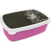MuchoWow Broodtrommel Roze - Lunchbox Bloemen - Eelke Jelles Eelkema - Oude meesters - Brooddoos 18x12x6 cm - Brood lunch box - Broodtrommels voor kinderen en volwassenen