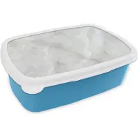 MuchoWow Broodtrommel Blauw - Lunchbox Marmer - Wit - Patronen - Steen - Marmerlook - Brooddoos 18x12x6 cm - Brood lunch box - Broodtrommels voor kinderen en volwassenen