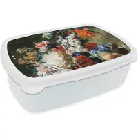 MuchoWow Broodtrommel Wit - Lunchbox Kunst - Oude meesters - Boeket bloemen in een urn - Brooddoos 18x12x6 cm - Brood lunch box - Broodtrommels voor kinderen en volwassenen