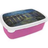 MuchoWow Broodtrommel Roze - Lunchbox Van Gogh - Brug - Oude meesters - Brooddoos 18x12x6 cm - Brood lunch box - Broodtrommels voor kinderen en volwassenen