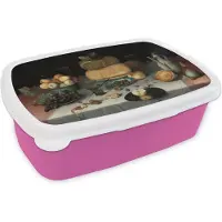 MuchoWow Broodtrommel Roze - Lunchbox Stilleven met kazen - Kunstwerk - Oude meesters - Brooddoos 18x12x6 cm - Brood lunch box - Broodtrommels voor kinderen en volwassenen