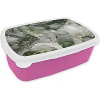 MuchoWow Broodtrommel Roze - Lunchbox - Brooddoos - Luxe - Marmer - Groen - 18x12x6 cm - Kinderen - Meisje