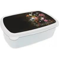 MuchoWow Broodtrommel Wit - Lunchbox Oude meesters - Kunst - Vaas met bloemen - Jan Davidsz de Heem - Brooddoos 18x12x6 cm - Brood lunch box - Broodtrommels voor kinderen en volwassenen