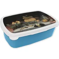 MuchoWow Broodtrommel Blauw - Lunchbox Stilleven met kazen - Kunstwerk - Oude meesters - Brooddoos 18x12x6 cm - Brood lunch box - Broodtrommels voor kinderen en volwassenen