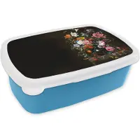 MuchoWow Broodtrommel Blauw - Lunchbox Oude meesters - Kunst - Vaas met bloemen - Jan Davidsz de Heem - Brooddoos 18x12x6 cm - Brood lunch box - Broodtrommels voor kinderen en volwassenen