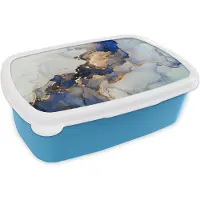 MuchoWow Broodtrommel Blauw - Lunchbox - Brooddoos - Marmer - Blauw - Goud - 18x12x6 cm - Kinderen - Jongen