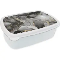 MuchoWow Broodtrommel Wit - Lunchbox - Brooddoos - Marmer - Zwart - Goud - Grijs - 18x12x6 cm - Volwassenen