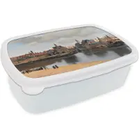 MuchoWow Broodtrommel Wit - Lunchbox Vermeer - Stad - Oude meesters - Kunst - Brooddoos 18x12x6 cm - Brood lunch box - Broodtrommels voor kinderen en volwassenen
