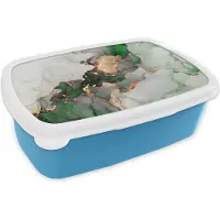 MuchoWow Broodtrommel Blauw - Lunchbox - Brooddoos - Marmer - Goud - Groen - Luxe - 18x12x6 cm - Kinderen - Jongen