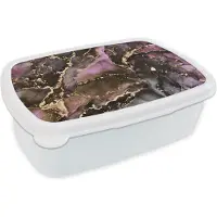 MuchoWow Broodtrommel Wit - Lunchbox - Brooddoos - Marmer - Gold - Steen - Abstract - 18x12x6 cm - Volwassenen