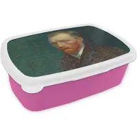 MuchoWow Broodtrommel Roze - Lunchbox Kunst - Van Gogh - Oude meesters - Zelfportret - Brooddoos 18x12x6 cm - Brood lunch box - Broodtrommels voor kinderen en volwassenen