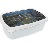 MuchoWow Broodtrommel Wit - Lunchbox Van Gogh - Brug - Oude meesters - Brooddoos 18x12x6 cm - Brood lunch box - Broodtrommels voor kinderen en volwassenen