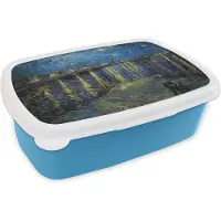 MuchoWow Broodtrommel Blauw - Lunchbox Van Gogh - Brug - Oude meesters - Brooddoos 18x12x6 cm - Brood lunch box - Broodtrommels voor kinderen en volwassenen