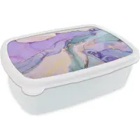 MuchoWow Broodtrommel Wit - Lunchbox - Brooddoos - Goud - Marmer - Paars - 18x12x6 cm - Volwassenen