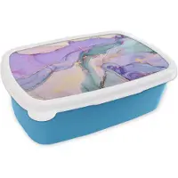 MuchoWow Broodtrommel Blauw - Lunchbox - Brooddoos - Goud - Marmer - Paars - 18x12x6 cm - Kinderen - Jongen