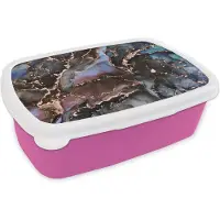 MuchoWow Broodtrommel Roze - Lunchbox - Brooddoos - Marmer - Goud - Rosé - 18x12x6 cm - Kinderen - Meisje