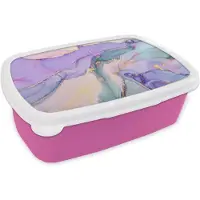 MuchoWow Broodtrommel Roze - Lunchbox - Brooddoos - Goud - Marmer - Paars - 18x12x6 cm - Kinderen - Meisje