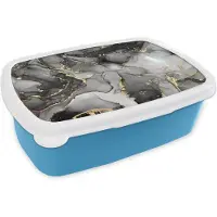 MuchoWow Broodtrommel Blauw - Lunchbox - Brooddoos - Marmer - Zwart - Goud - Grijs - 18x12x6 cm - Kinderen - Jongen
