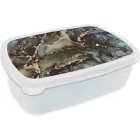 MuchoWow Broodtrommel Wit - Lunchbox - Brooddoos - Marmer - Goud - Groen - 18x12x6 cm - Volwassenen