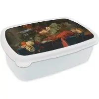 MuchoWow Broodtrommel Wit - Lunchbox Stilleven met een gouden bokaal - Schilderij - Oude meesters - Brooddoos 18x12x6 cm - Brood lunch box - Broodtrommels voor kinderen en volwassenen