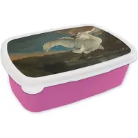 MuchoWow Broodtrommel Roze - Lunchbox Zwaan - Oude meesters - Jan Asselijn - Brooddoos 18x12x6 cm - Brood lunch box - Broodtrommels voor kinderen en volwassenen