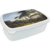 MuchoWow Broodtrommel Wit - Lunchbox Italiaans landschap met parasoldennen - Kunst - Oude meesters - Brooddoos 18x12x6 cm - Brood lunch box - Broodtrommels voor kinderen en volwassenen