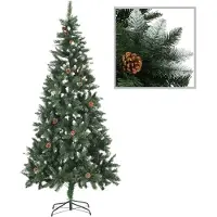 vidaXL Kunstkerstboom met dennenappels en wit glitter 210 cm